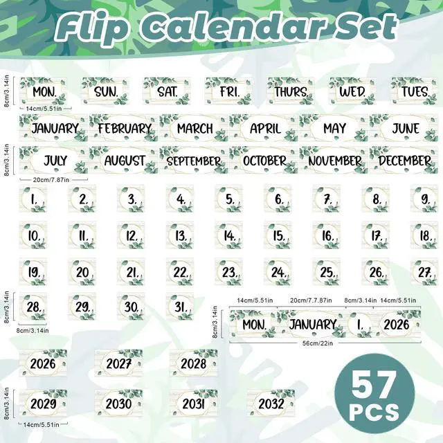 Alt view image 2 of 7 - Eucalyptus Flip Calendar Bulletin Board Set for Classroom Decorations,Classroom Calendar Flip Chart With 57 Date Cards for Home Back to School Classroom Decoration Teacher Supplies