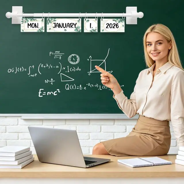 Alt view image 3 of 7 - Eucalyptus Flip Calendar Bulletin Board Set for Classroom Decorations,Classroom Calendar Flip Chart With 57 Date Cards for Home Back to School Classroom Decoration Teacher Supplies