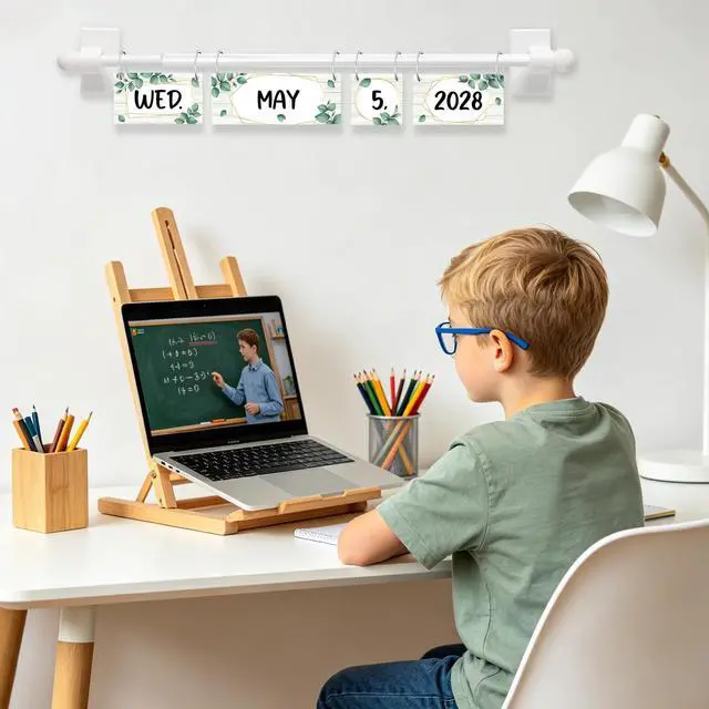 Alt view image 5 of 7 - Eucalyptus Flip Calendar Bulletin Board Set for Classroom Decorations,Classroom Calendar Flip Chart With 57 Date Cards for Home Back to School Classroom Decoration Teacher Supplies