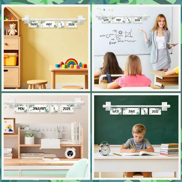 Alt view image 6 of 7 - Eucalyptus Flip Calendar Bulletin Board Set for Classroom Decorations,Classroom Calendar Flip Chart With 57 Date Cards for Home Back to School Classroom Decoration Teacher Supplies