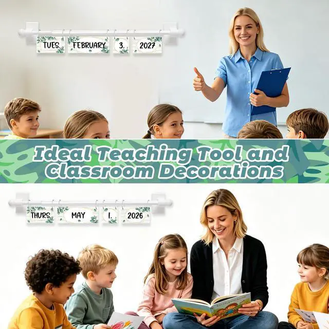 Alt view image 7 of 7 - Eucalyptus Flip Calendar Bulletin Board Set for Classroom Decorations,Classroom Calendar Flip Chart With 57 Date Cards for Home Back to School Classroom Decoration Teacher Supplies