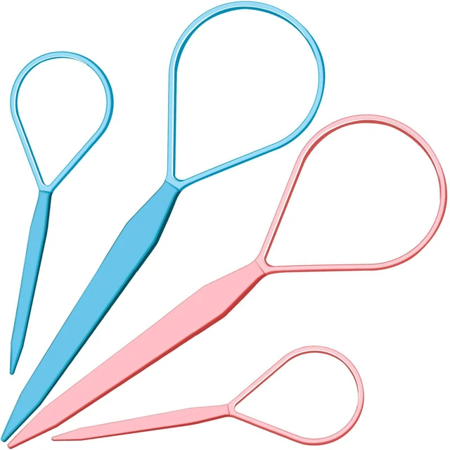 Main image of 4pcs Pony Hair Tail Tools, 2 Pairs Hair Loop Styling Tool Hair Flipper Pull Through Tool, French Braiding Hair Tool Hair Accessories for Women Girls, Loop Hair Tool, Light Blue/Light Pink