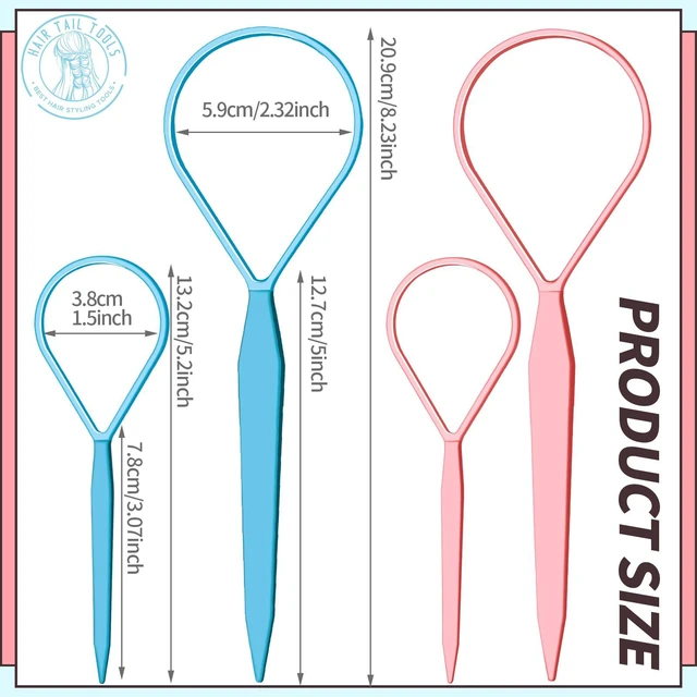 Alt view image 2 of 7 - 4pcs Pony Hair Tail Tools, 2 Pairs Hair Loop Styling Tool Hair Flipper Pull Through Tool, French Braiding Hair Tool Hair Accessories for Women Girls, Loop Hair Tool, Light Blue/Light Pink