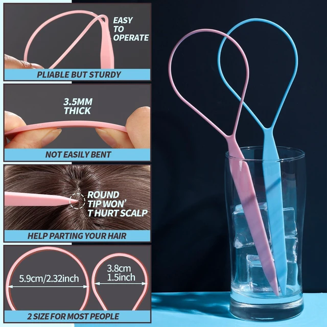 Alt view image 3 of 7 - 4pcs Pony Hair Tail Tools, 2 Pairs Hair Loop Styling Tool Hair Flipper Pull Through Tool, French Braiding Hair Tool Hair Accessories for Women Girls, Loop Hair Tool, Light Blue/Light Pink
