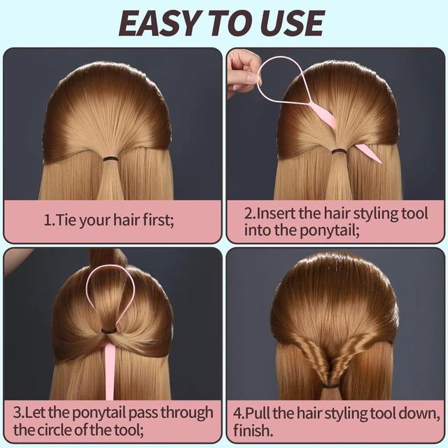 Alt view image 4 of 7 - 4pcs Pony Hair Tail Tools, 2 Pairs Hair Loop Styling Tool Hair Flipper Pull Through Tool, French Braiding Hair Tool Hair Accessories for Women Girls, Loop Hair Tool, Light Blue/Light Pink