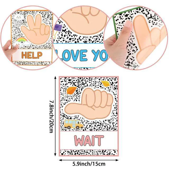 Alt view image 2 of 7 - Abilat 12 Pcs Composition Classroom Hand Signal Posters with Adhesive Mounting Dots Learning Visual Cue Hand Signal Cards for Teachers and Students Classroom Bulletin Board Decor Hand Sign Language Ca