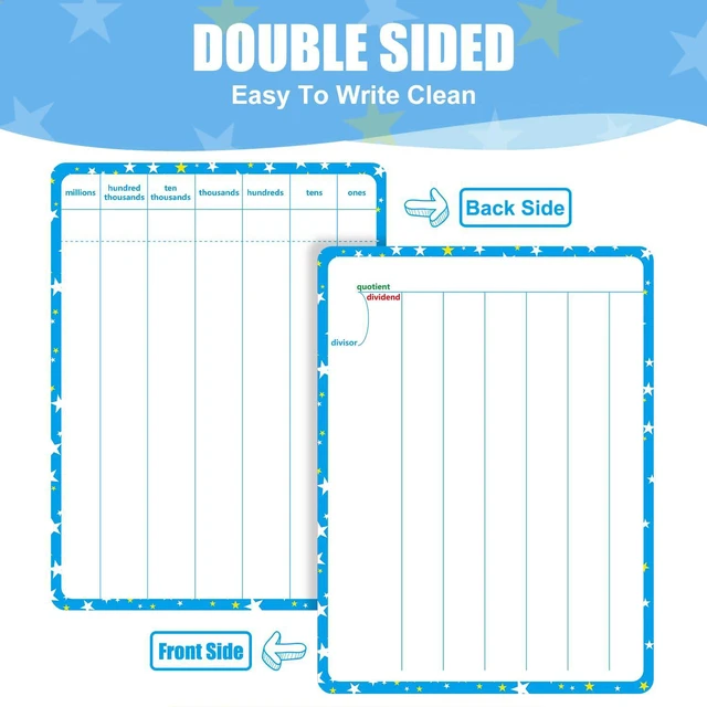 Alt view image 4 of 7 - 10 Packs Division Whiteboard Card, Double Sided Dry Erase Board Writable and Erasable Math Learning White Board for Kids, Students, Classroom and Home (Each Measures 12 x 9)