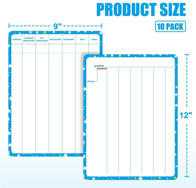 Alt view image 3 of 7 - 10 Packs Division Whiteboard Card, Double Sided Dry Erase Board Writable and Erasable Math Learning White Board for Kids, Students, Classroom and Home (Each Measures 12 x 9)