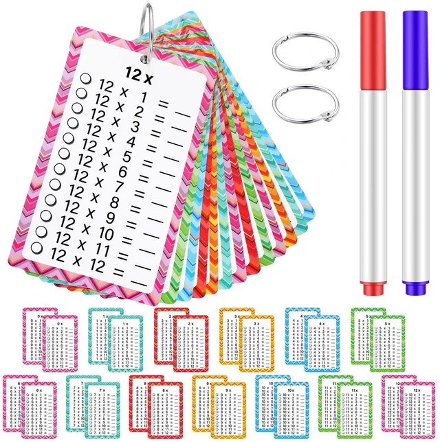 Main image of Geyee 17 Pcs Multiplication Flashcards 0-12 with Dry Erase Marker and Ring | Math Educational Multiplication Flashcards, Timetable Charts for 1st to 3rd Grade, Fun Home Nursery Learning with Math Game