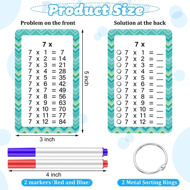 Alt view image 2 of 7 - Geyee 17 Pcs Multiplication Flashcards 0-12 with Dry Erase Marker and Ring | Math Educational Multiplication Flashcards, Timetable Charts for 1st to 3rd Grade, Fun Home Nursery Learning with Math Game