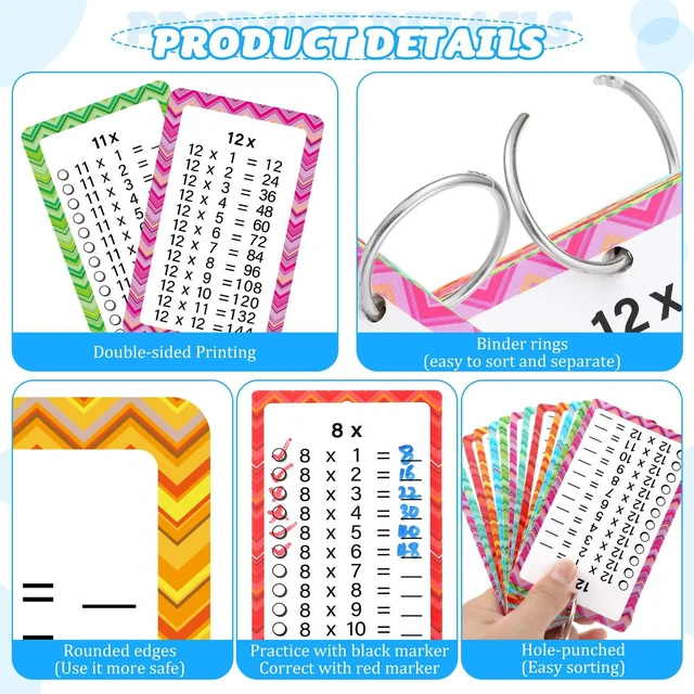 Alt view image 3 of 7 - Geyee 17 Pcs Multiplication Flashcards 0-12 with Dry Erase Marker and Ring | Math Educational Multiplication Flashcards, Timetable Charts for 1st to 3rd Grade, Fun Home Nursery Learning with Math Game