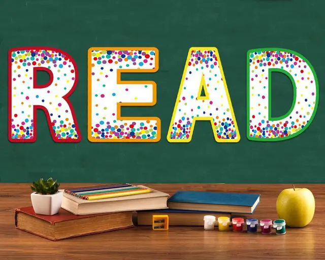 Main image of Classroom Decorations Reading Poster for Teachers Bulletin Board and Wall Decor for Pre School, Elementary, Middle School, Daycare, Library Read Sign(Colorful Dots)