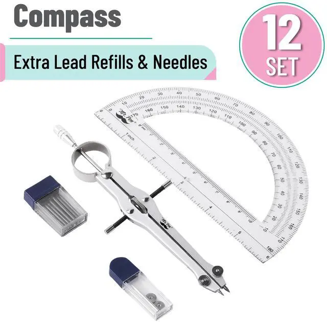 Alt view image 2 of 7 - Protractor and Compass Set, Compass Protractor Set, Protractor | Compass for Geometry, Math Compass, Compass School, Math Compass and Protractor, Geometry Tools Set