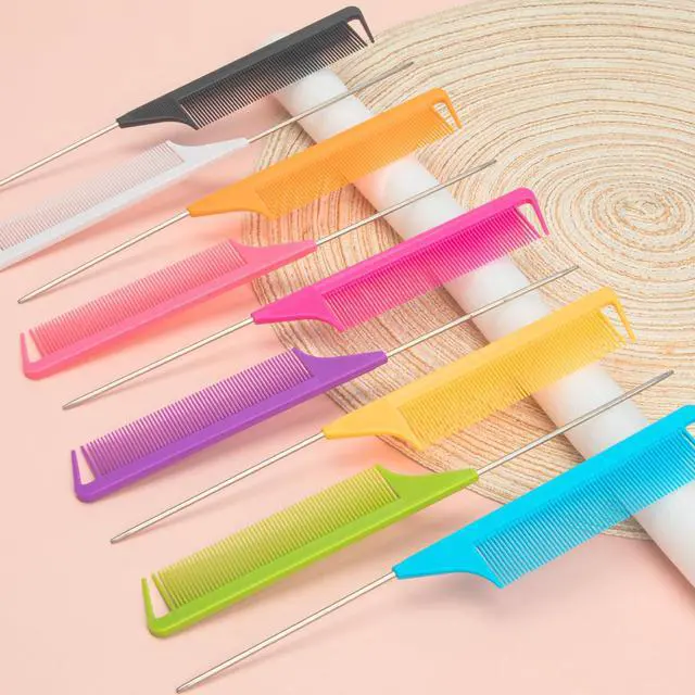 Alt view image 3 of 7 - 10 Packs Rat Tail Combs Metal Pick Styling Parting Lightweight Sectioning Fine Tooth Combs with Heat Resistant Teasing Comb for Women, Men, Girls Hair Styling