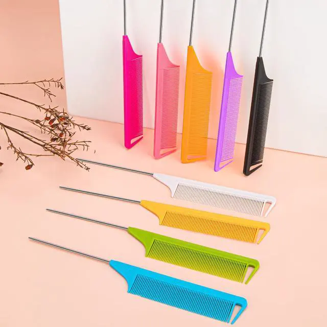 Alt view image 4 of 7 - 10 Packs Rat Tail Combs Metal Pick Styling Parting Lightweight Sectioning Fine Tooth Combs with Heat Resistant Teasing Comb for Women, Men, Girls Hair Styling