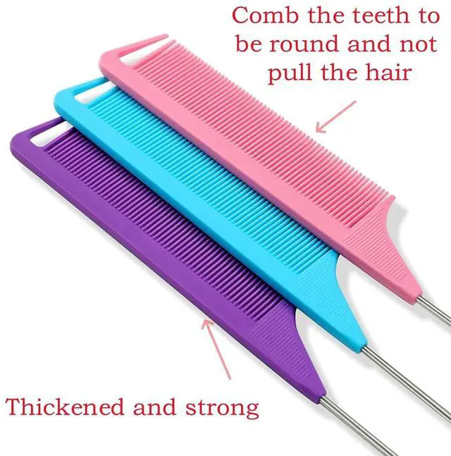 Alt view image 6 of 7 - 10 Packs Rat Tail Combs Metal Pick Styling Parting Lightweight Sectioning Fine Tooth Combs with Heat Resistant Teasing Comb for Women, Men, Girls Hair Styling