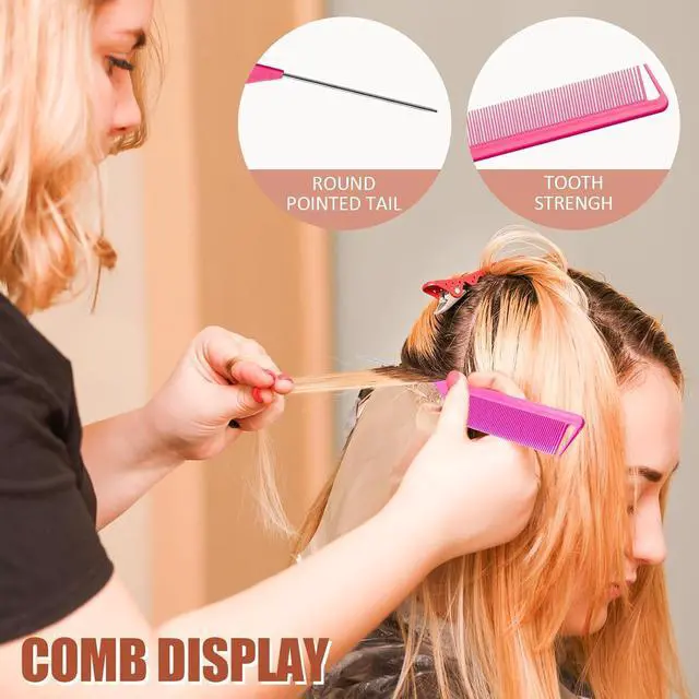 Alt view image 7 of 7 - 10 Packs Rat Tail Combs Metal Pick Styling Parting Lightweight Sectioning Fine Tooth Combs with Heat Resistant Teasing Comb for Women, Men, Girls Hair Styling