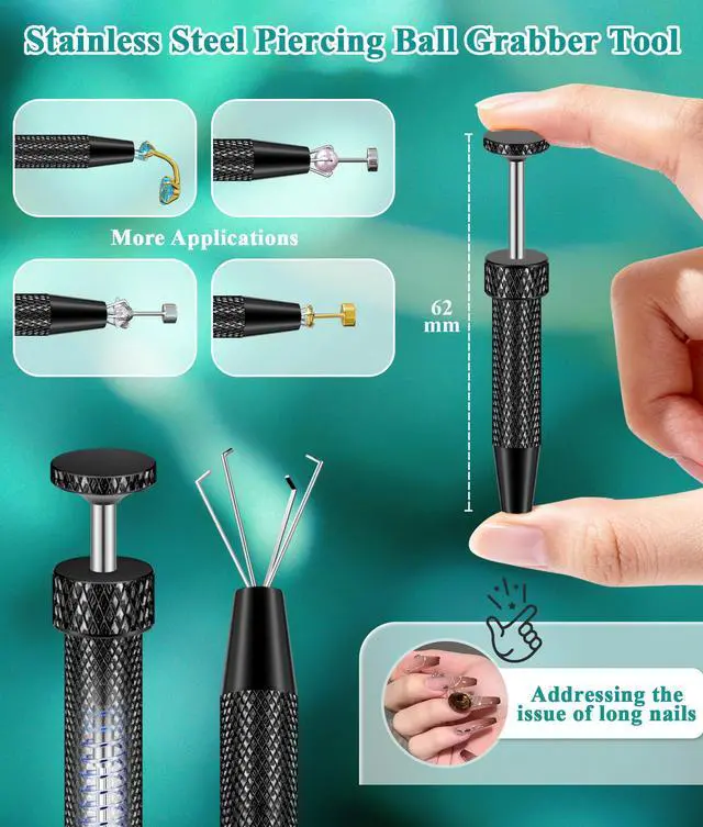 Alt view image 3 of 7 - 1pc Black Piercing Ball Grabber Tool for Jewelry Changing, Anti-Slip Grip | Stainless steel construction with secure handling for small jewelry parts, suitable for various piercing jewelry changes