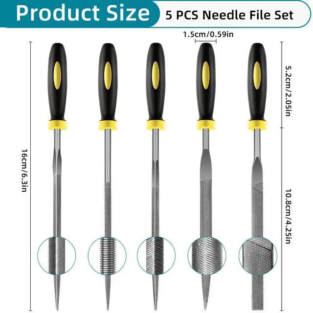 Alt view image 3 of 7 - 5 pcs Metal Needle File Set,Premium Small File Set, Hardened Alloy Strength Steel File Tools Includes Round, Half-Round, Flat, Square, Triangular File for Detail and Precise Work,by XEKIGU