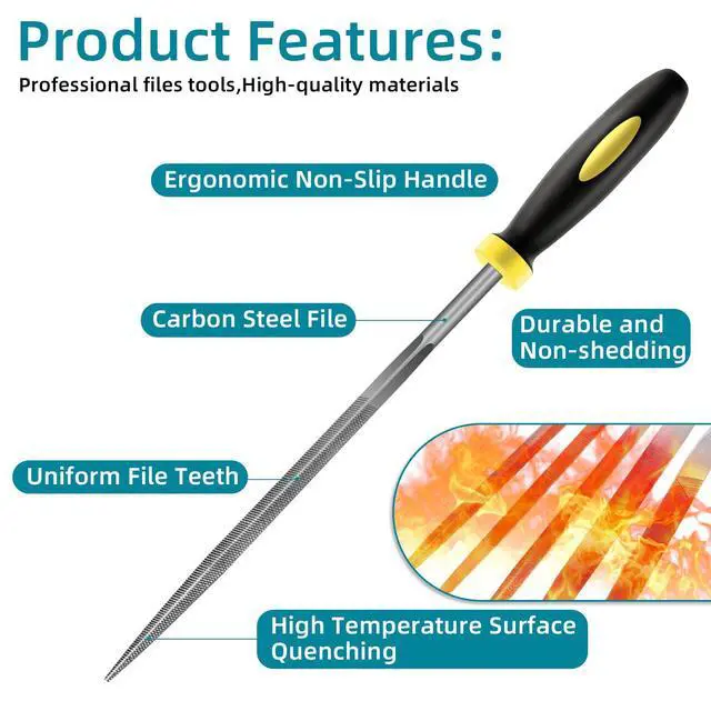 Alt view image 4 of 7 - 5 pcs Metal Needle File Set,Premium Small File Set, Hardened Alloy Strength Steel File Tools Includes Round, Half-Round, Flat, Square, Triangular File for Detail and Precise Work,by XEKIGU