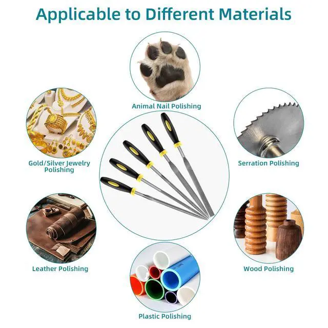 Alt view image 5 of 7 - 5 pcs Metal Needle File Set,Premium Small File Set, Hardened Alloy Strength Steel File Tools Includes Round, Half-Round, Flat, Square, Triangular File for Detail and Precise Work,by XEKIGU
