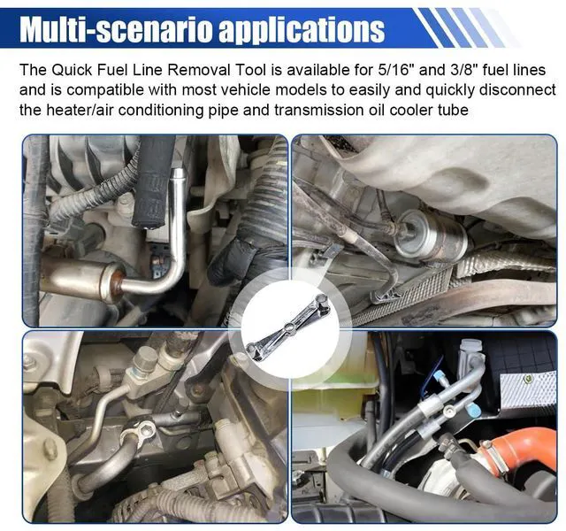 Alt view image 6 of 6 - Scissor Fuel Line Disconnect Tool, 5/16" and 3/8" Car Fuel Filter Quick Removal Tool, Heater A/C Line Securely Disconnect Wrench for Most Vehicle Models (2in1)