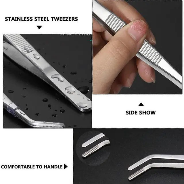 Alt view image 5 of 7 - Hegebeck Stainless Steel Tweezers, 200mm 430 Multi Purpose Curved Tweezer, for Facial Ingrown Hairs Splinter Remover, Plants, Daily Beauty Tool with Bent Tip, 1pcs