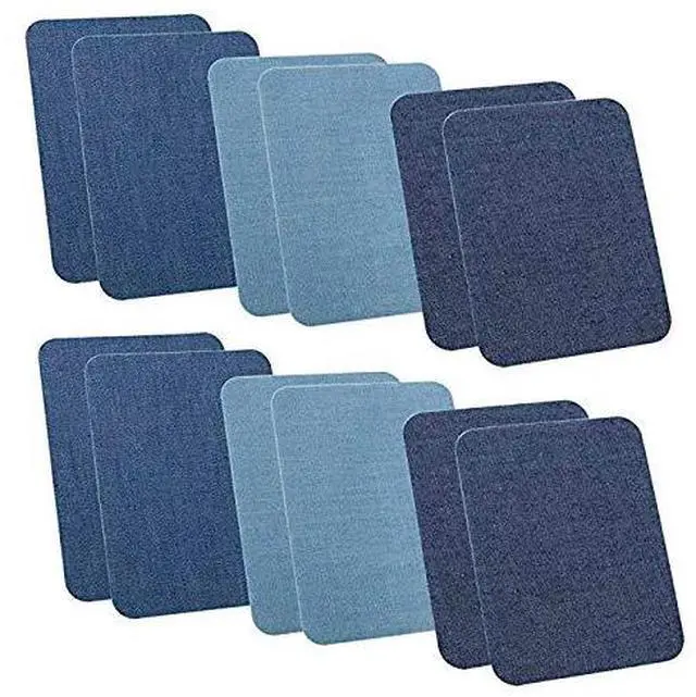 Main image of Pack of 12pcs Iron On Denim Patches for Jeans Clothing Repair Elbow Pants Knees 4.9" X 3.7" Mix 3 Colors
