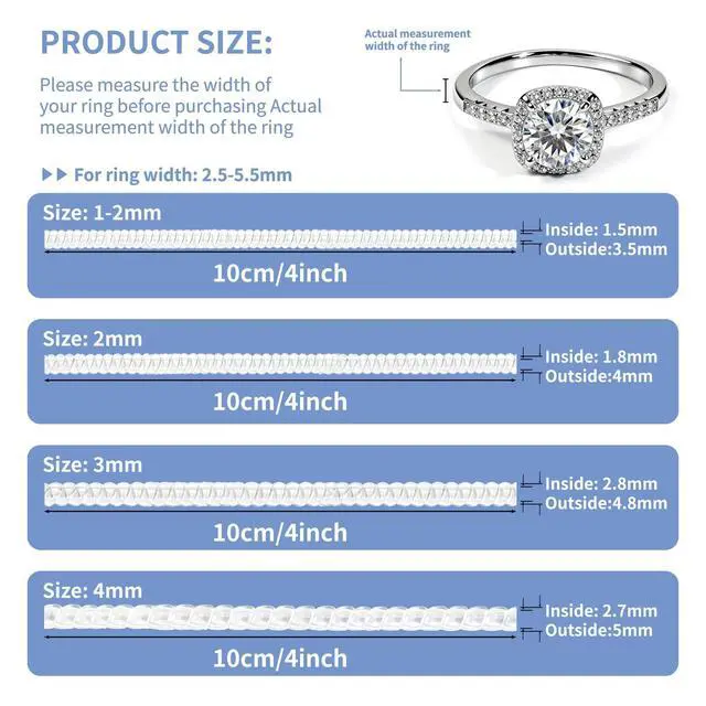 Alt view image 2 of 7 - Ring Sizers for Loose Rings, Invisible Silicone Adjuster All Ring Widths | Spiral Tighteners & Clip On Reducer Strips, Ring Measuring Tool & Polishing Cloth for Wedding Band Engagement Rings