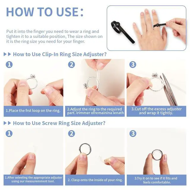 Alt view image 5 of 7 - Ring Sizers for Loose Rings, Invisible Silicone Adjuster All Ring Widths | Spiral Tighteners & Clip On Reducer Strips, Ring Measuring Tool & Polishing Cloth for Wedding Band Engagement Rings