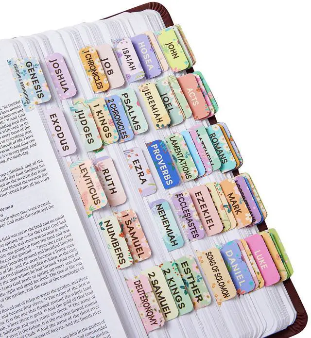 Main image of Floral Bible Tabs for Women, Bible Index Tabs Booklet, 66 Tabs with Chapter Titles and Summaries, Alignment Guide, Petal Beauty Tabs, Waterproof Laminated Bible Study Gifts Supplies