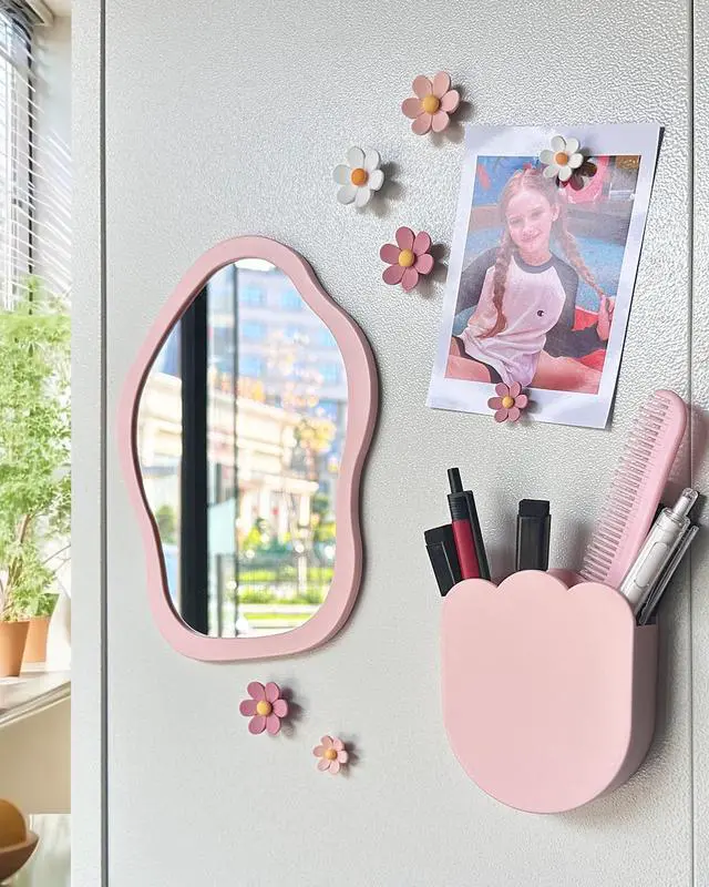 Alt view image 2 of 6 - Magnetic Locker Mirror, 8.66 x 6.3 Cute MirrorSuitable for School lockers, bathrooms, Home refrigerators, Locker Accessories, Shop toolboxes or Office cabinetsPink