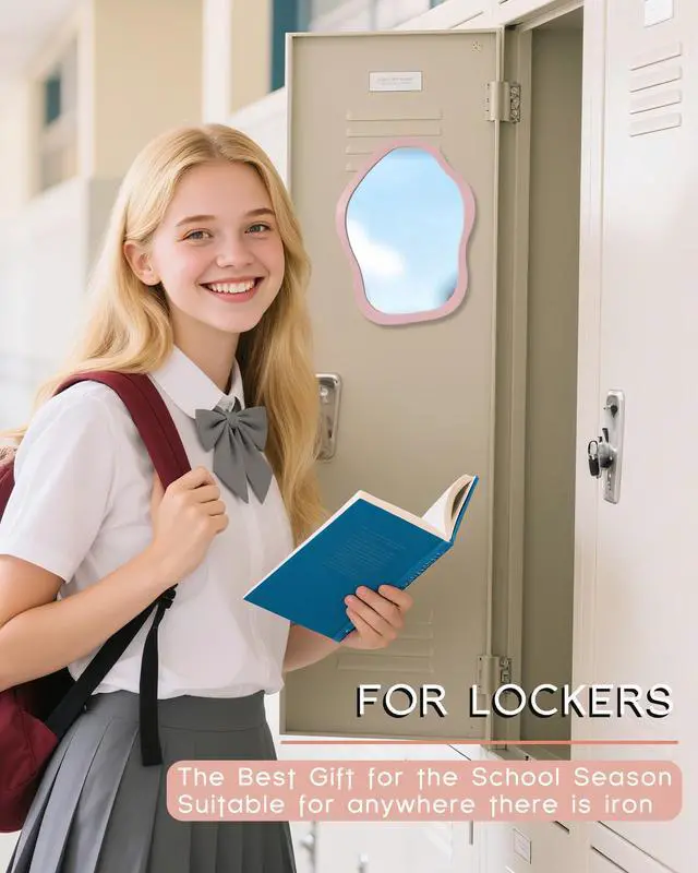 Alt view image 3 of 6 - Magnetic Locker Mirror, 8.66 x 6.3 Cute MirrorSuitable for School lockers, bathrooms, Home refrigerators, Locker Accessories, Shop toolboxes or Office cabinetsPink