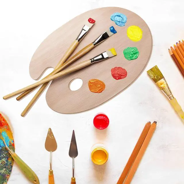 Alt view image 3 of 7 - Paint Palette, 2PCS Wooden Paint Tray Palettes | Artist Pallet for Students, Kids, Paint Holder, DIY Craft Class, Painting