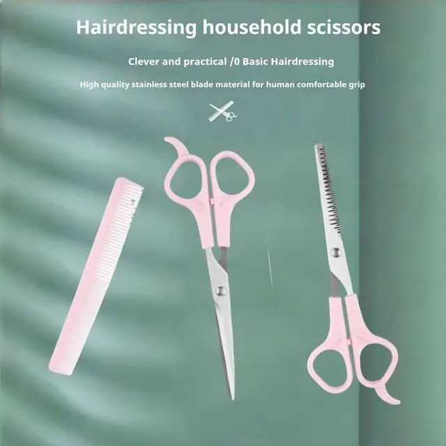 Alt view image 4 of 7 - Pink Stainless Steel Hair Cutting Shears Set - 6.7inch Shear, Thinning Scissor, Comb - Barber Kit for Women/Men/Kids