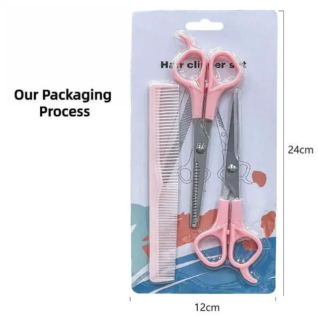 Alt view image 6 of 7 - Pink Stainless Steel Hair Cutting Shears Set - 6.7inch Shear, Thinning Scissor, Comb - Barber Kit for Women/Men/Kids