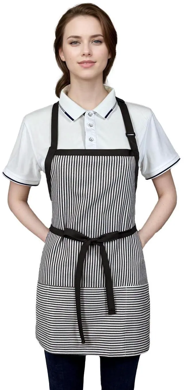 Main image of Corfully Kitchen Aprons for Women with Pockets, Adjustable Server Apron, Aprons for Cooking Men/Women(Black Stripes)