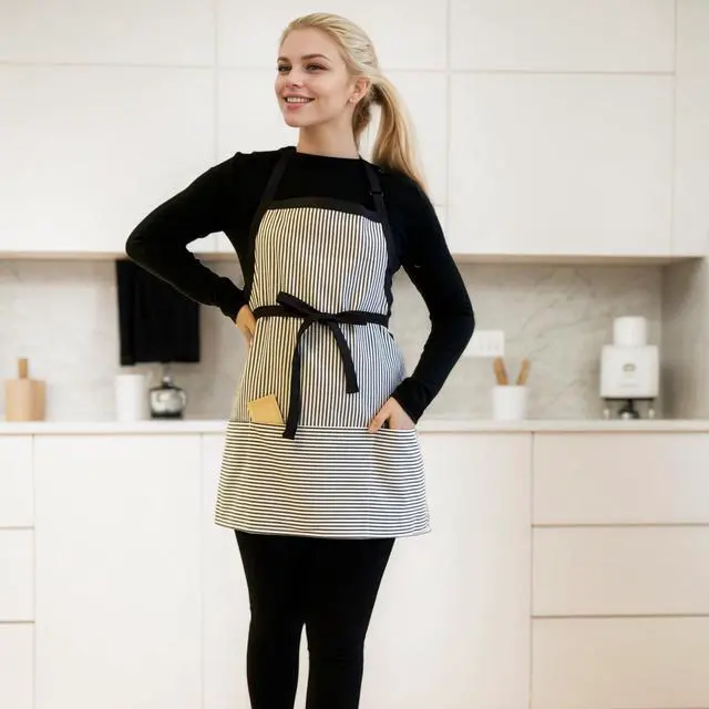 Alt view image 3 of 6 - Corfully Kitchen Aprons for Women with Pockets, Adjustable Server Apron, Aprons for Cooking Men/Women(Black Stripes)