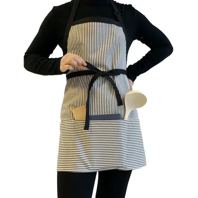 Alt view image 2 of 6 - Corfully Kitchen Aprons for Women with Pockets, Adjustable Server Apron, Aprons for Cooking Men/Women(Black Stripes)