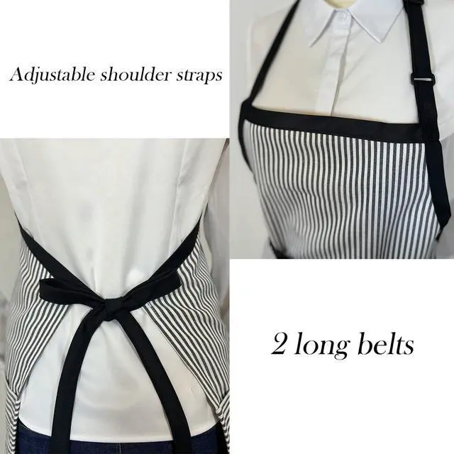 Alt view image 5 of 6 - Corfully Kitchen Aprons for Women with Pockets, Adjustable Server Apron, Aprons for Cooking Men/Women(Black Stripes)