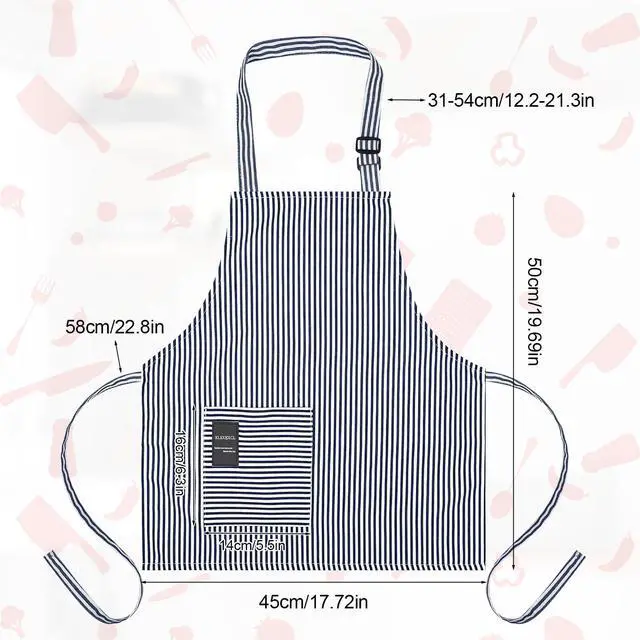 Alt view image 2 of 7 - Stripes Apron for Boys Girls with Side Pocket, Blue, M | Adjustable Neck Strap, Kids Waterproof Aprons for Cooking Baking Painting Crafting Art Gardening, Gift for Little Chef