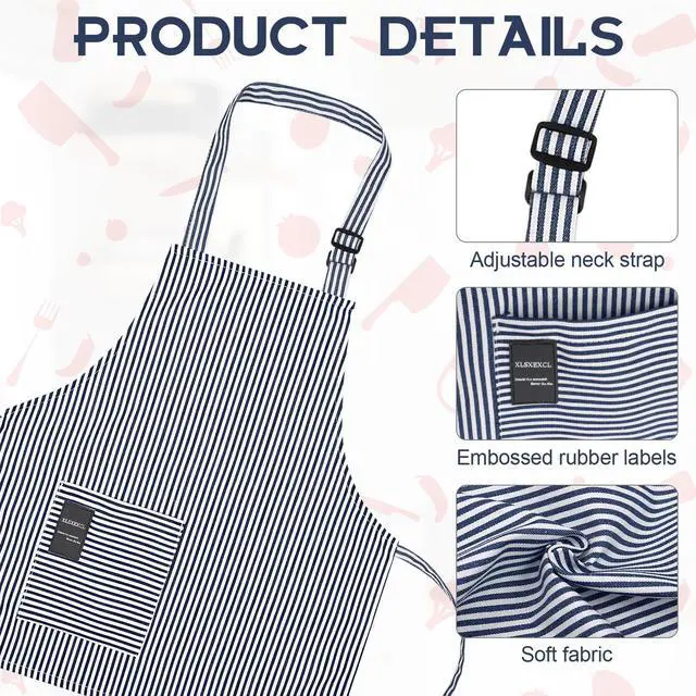 Alt view image 3 of 7 - Stripes Apron for Boys Girls with Side Pocket, Blue, M | Adjustable Neck Strap, Kids Waterproof Aprons for Cooking Baking Painting Crafting Art Gardening, Gift for Little Chef