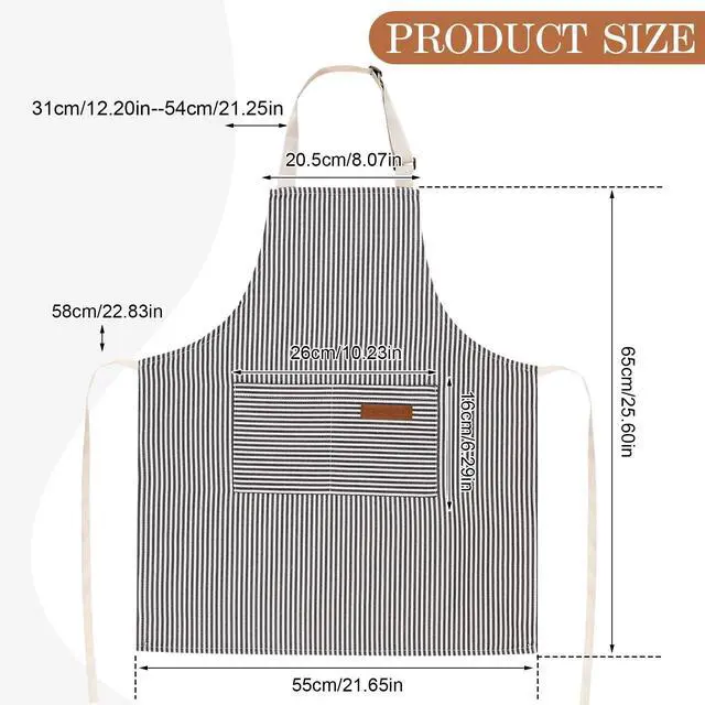 Alt view image 2 of 7 - Stripes Kids Apron, Kids Cooking Aprons with 2 Pockets | Aprons for Cooking,Cleaning,Painting (Grey, 45x48cm)