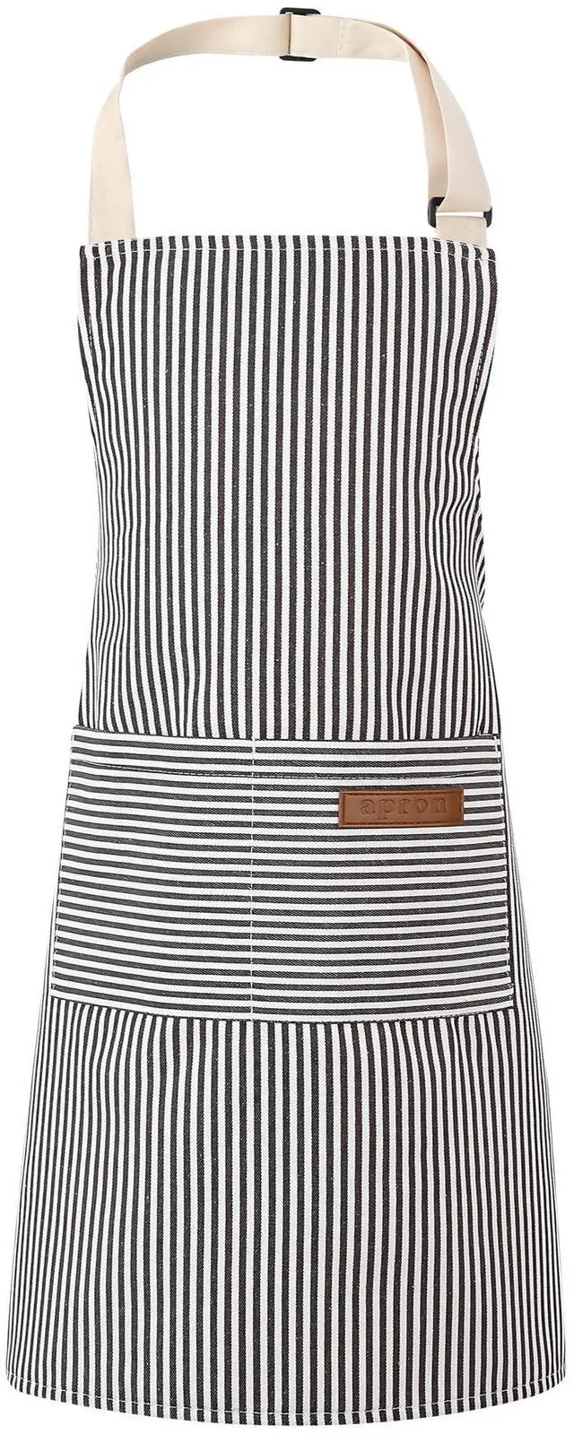 Main image of Stripes Kids Apron, Kids Cooking Aprons with 2 Pockets | Aprons for Cooking,Cleaning,Painting (Grey, 45x48cm)