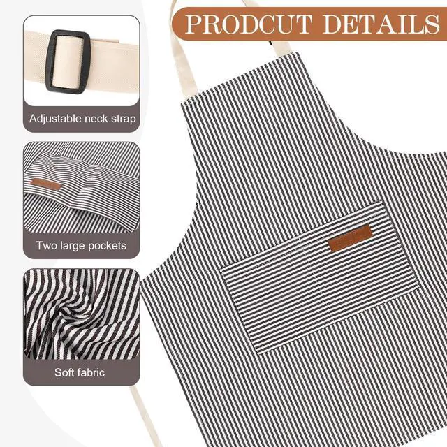 Alt view image 3 of 7 - Stripes Kids Apron, Kids Cooking Aprons with 2 Pockets | Aprons for Cooking,Cleaning,Painting (Grey, 45x48cm)
