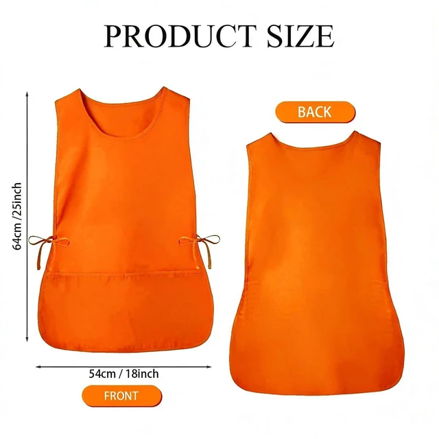 Alt view image 2 of 5 - Smock Apron Cobbler Apron with Side Ties and 2 Deep Pockets Unisex Apron for work kitchen (Orange)