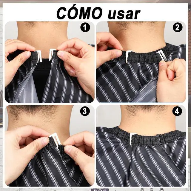 Alt view image 4 of 7 - Hair Cutting Cape Professional Barber Cape with Adjustable Neckline | Stripe Hairdresser Apron, Watertight Polyester, Easy Clean, Adjustable Closure, Home Salon Barber Supplies