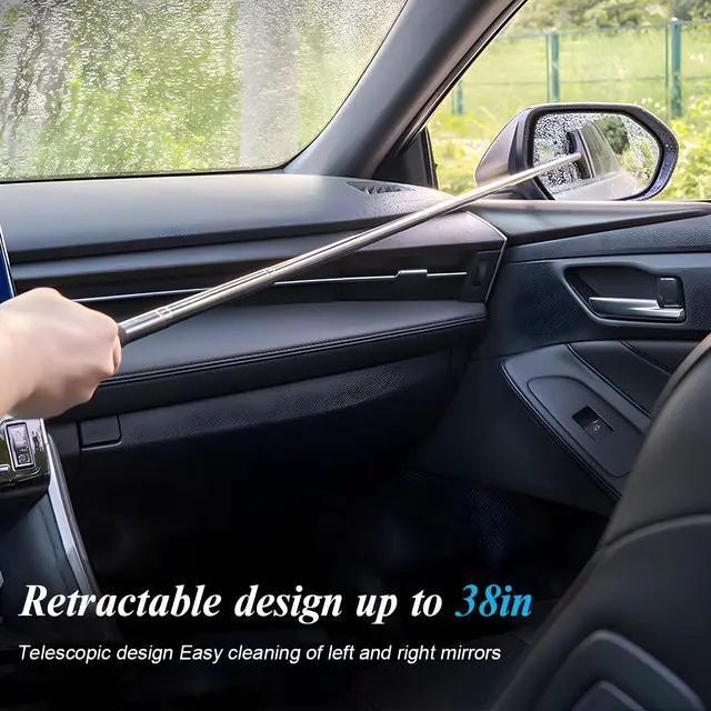 Alt view image 4 of 6 - American Flag Car Side Mirror Squeegee, Anti-Fog Water Retractable Vehicle Rearview Mirror Wiper with Telescopic Long Handle, Portable Auto Glass Cleaning Tool, Universal Fit (Black/Black Flag)