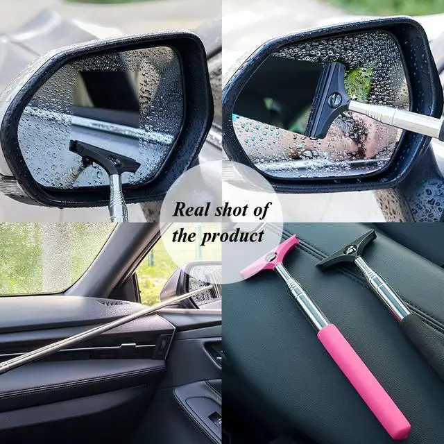 Alt view image 6 of 6 - American Flag Car Side Mirror Squeegee, Anti-Fog Water Retractable Vehicle Rearview Mirror Wiper with Telescopic Long Handle, Portable Auto Glass Cleaning Tool, Universal Fit (Black/Black Flag)
