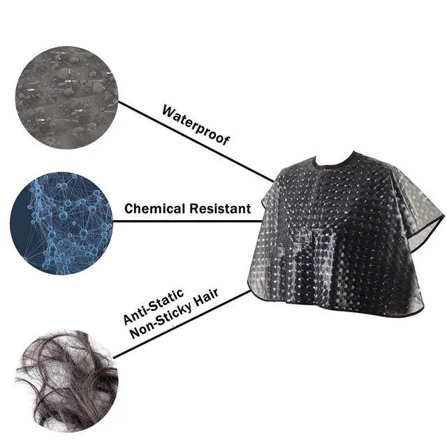 Alt view image 4 of 7 - Short Waterproof Hair Dye Cape, Salon Cover for Hair Color,Shampoo | Bleach & Chemical Proof Plastic Shower Apron for Makeup Artists Comb-out Beard Shaving Bib for Beauty Supplies Black